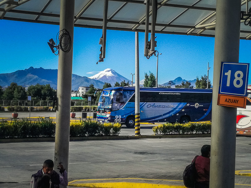 View of the volcano from the bus terminal in Quito