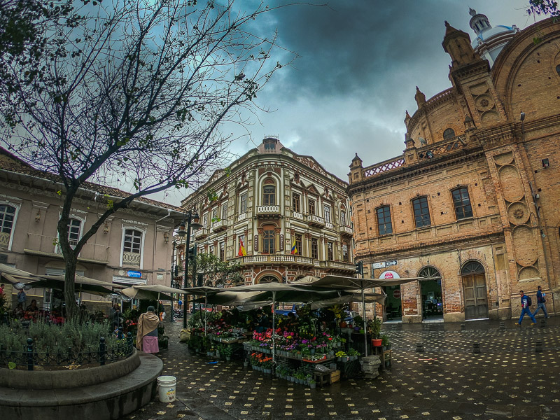 Colonial buildings around the plaza