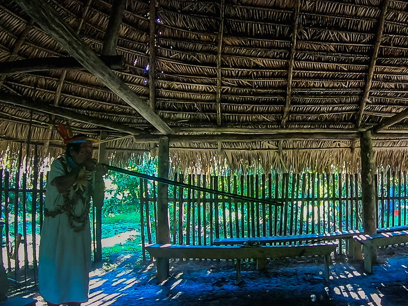 The shaman shooting a blow dart