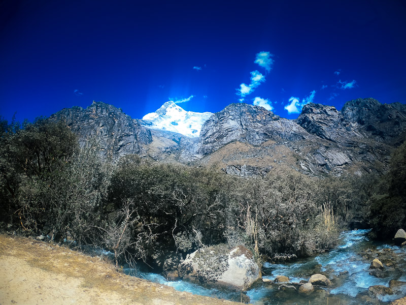 View of Huascaran from river at Chinancocha