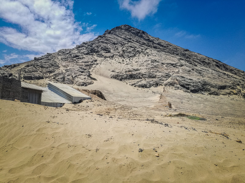 Cracked mountain to which the Huaca connects to