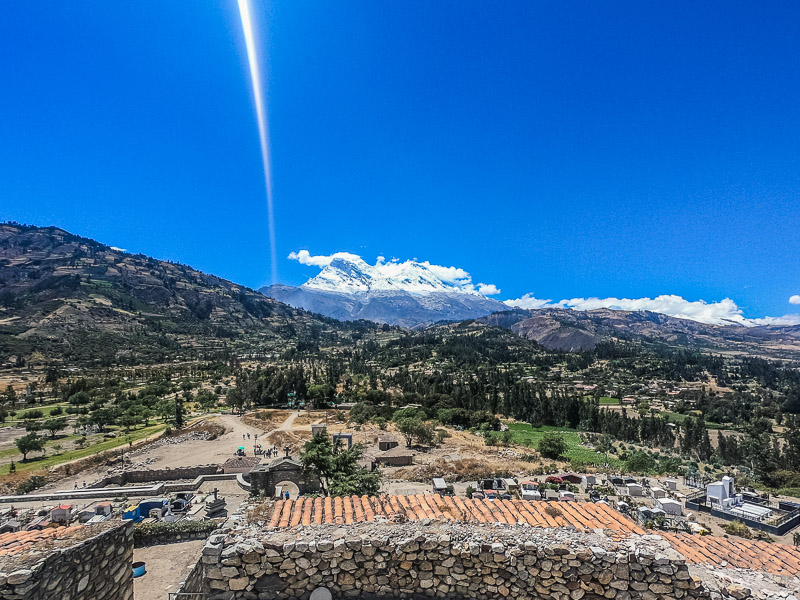 View the Yungay Old Town with Huascaran in the distance