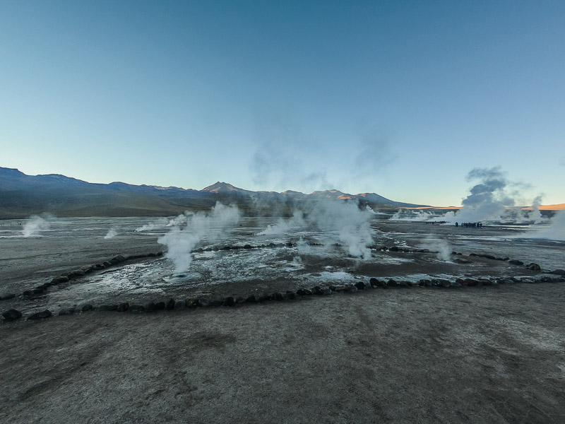 Group of geyser spewing hot gasses