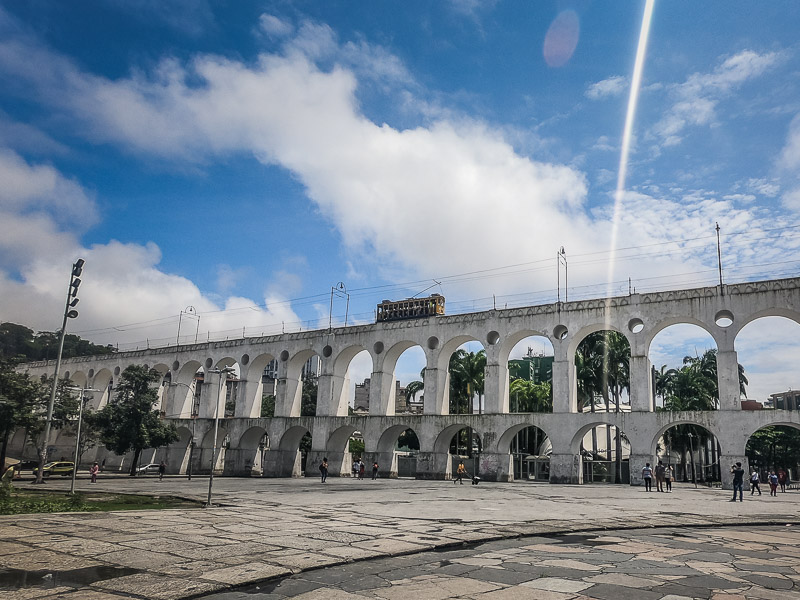 The arches with a cable car crossing on top