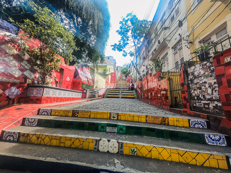 Colorful mosaic covered staircase