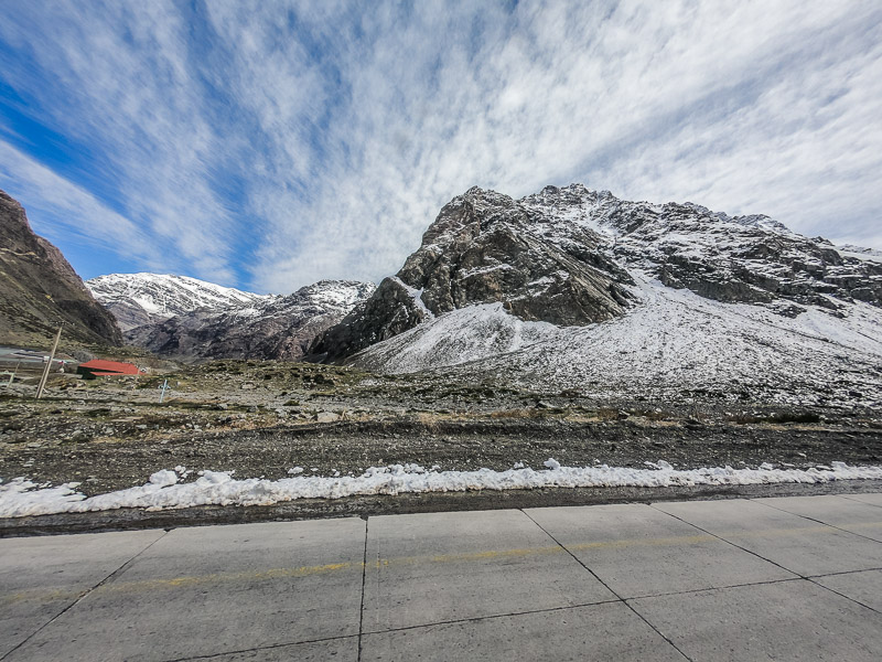 Climbing the meandering roads of the Andes to the Chilean customs border control point