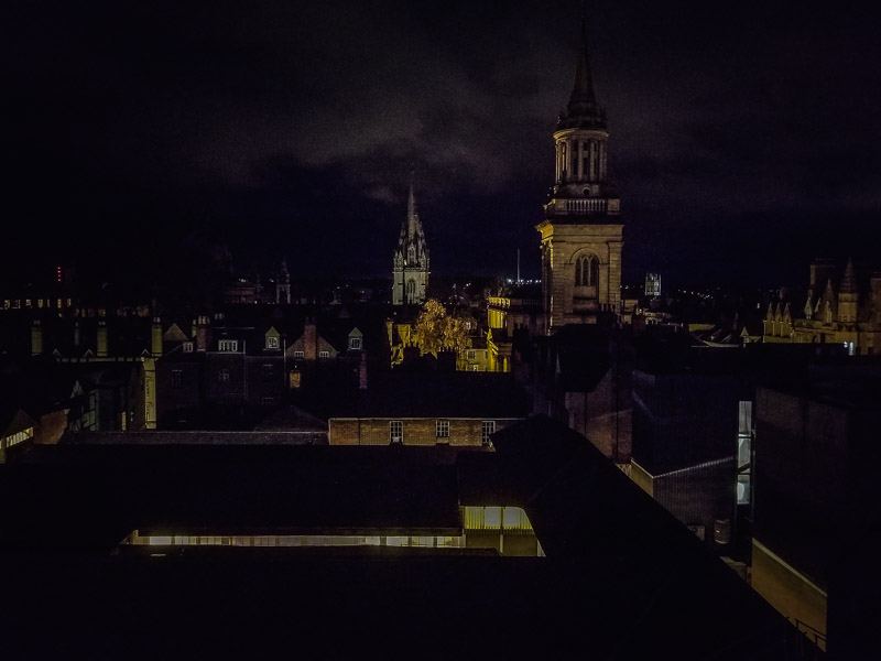 Night view from a rooftop restaurant