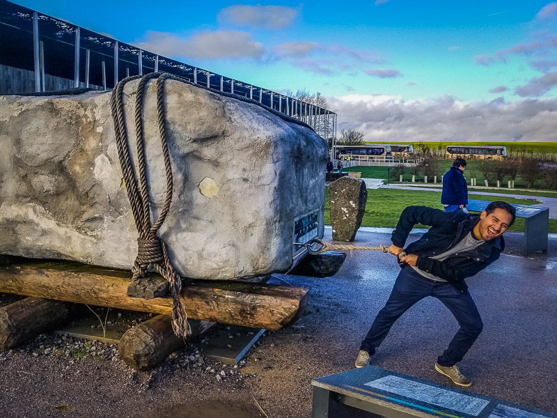 A replica of a stone pillar and how it may have been transported