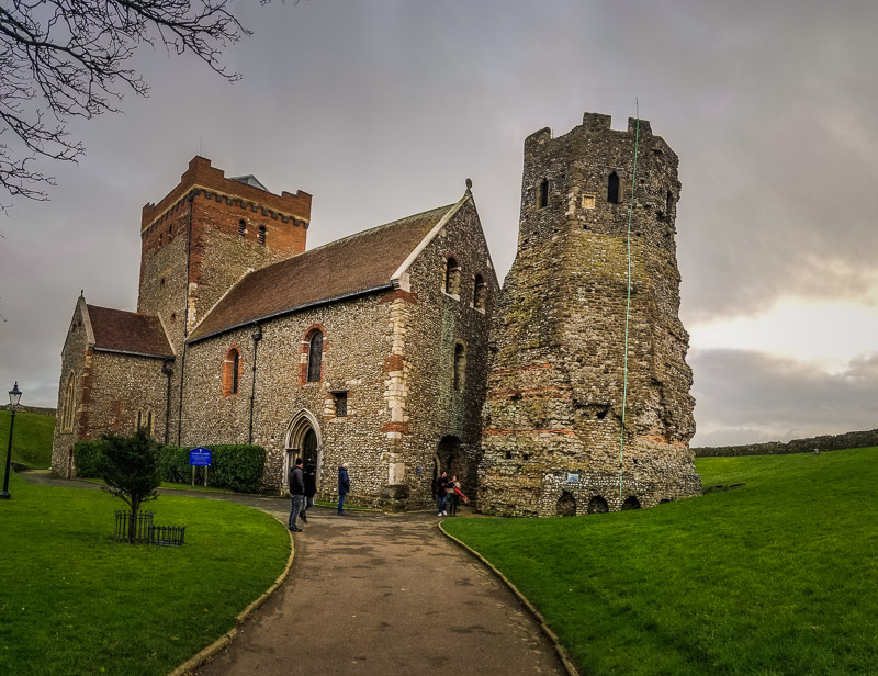 Roman lighthouse ruins next to an Anglo-Saxon church