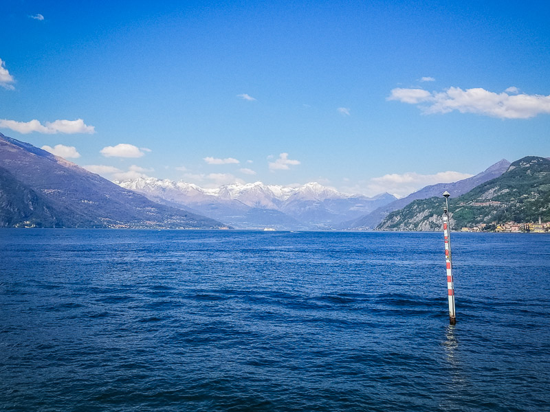 The lake and Alps from the viewpoint at La Punta