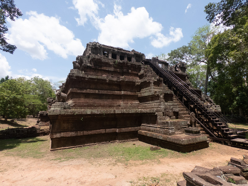 Pyramid-shaped temple decorated with animal statues