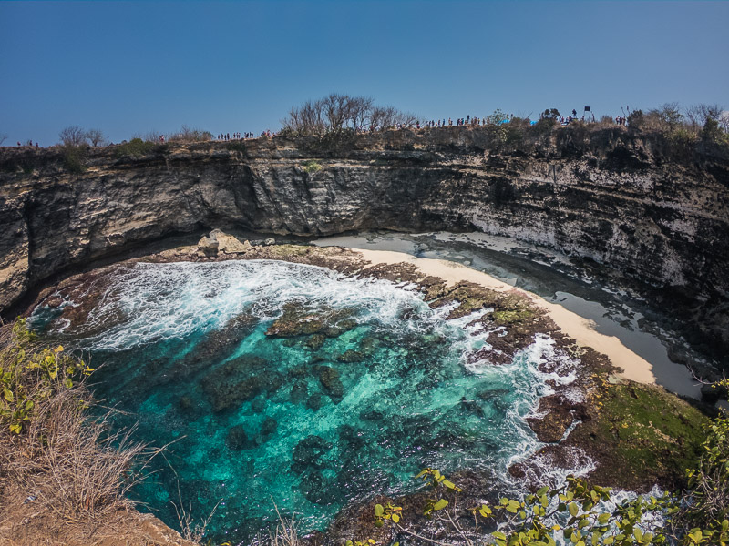 View of the small beach below the cliffs