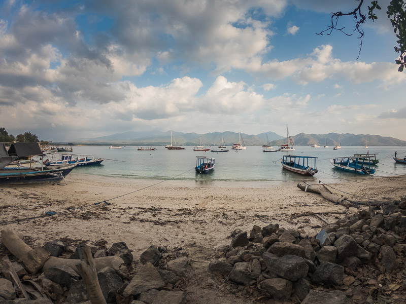 Boats anchored in at the beach