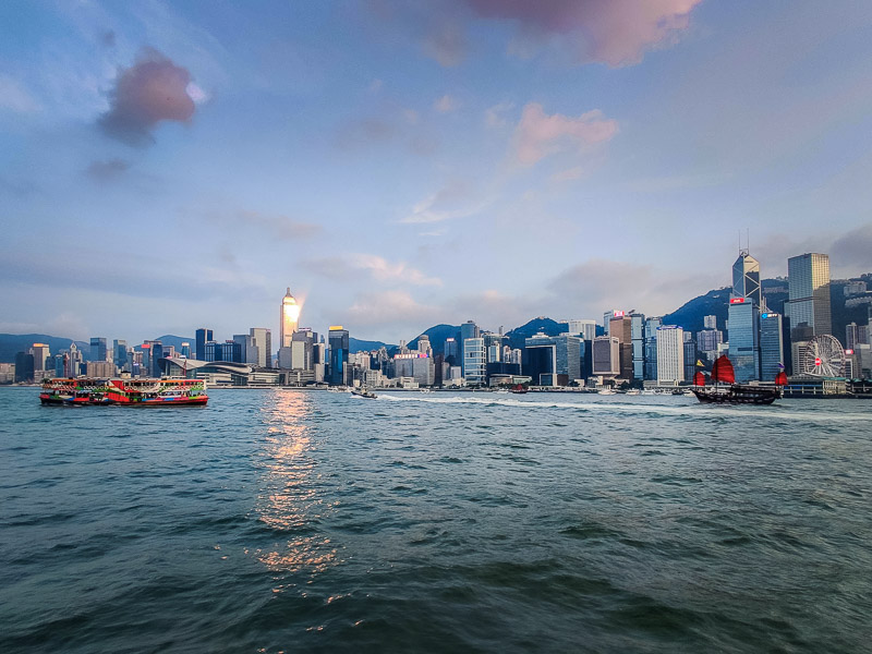 City skyline from the ferry which crosses the bay