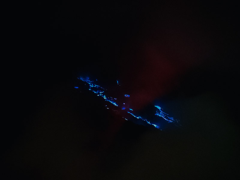 Clear view of the blue fire visible only at night