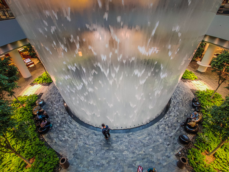 Looking down at the water wall