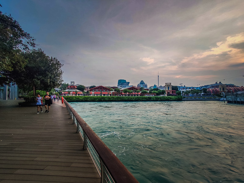 Looking back at Sentosa Island from the boardwalk