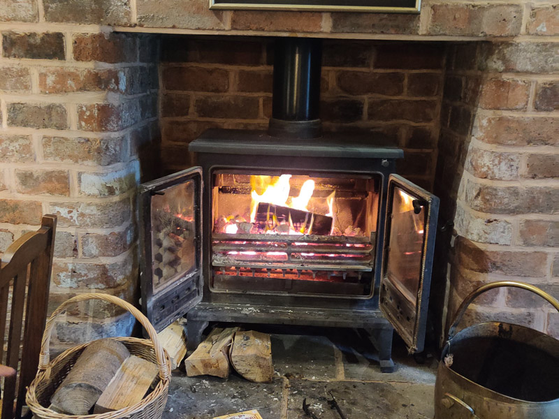 Fireplace in the dining area