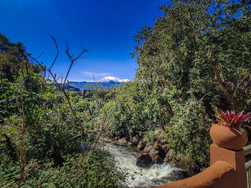 Volcano Antisana from a bridge at the entrance