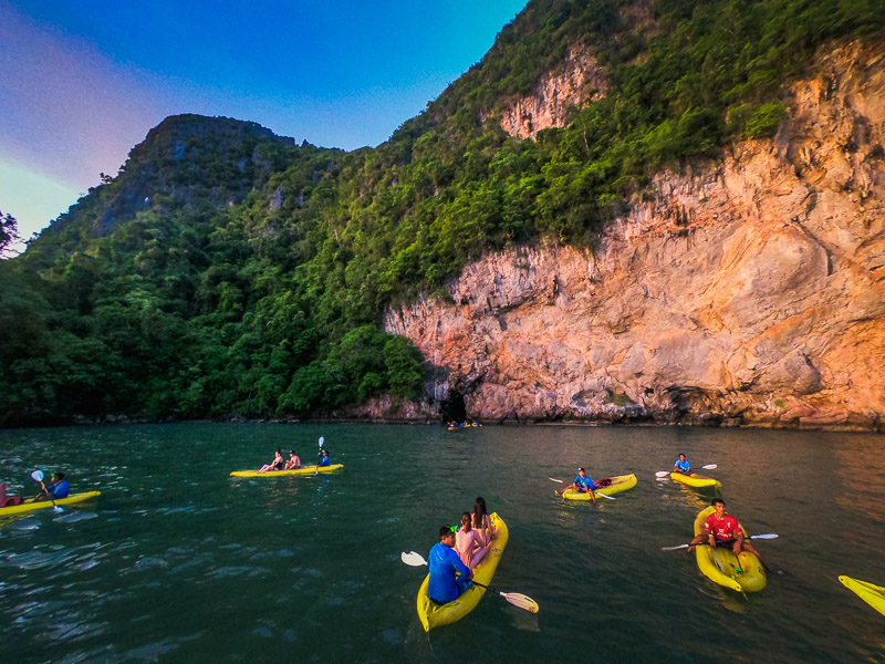 Going into the cave at sunset