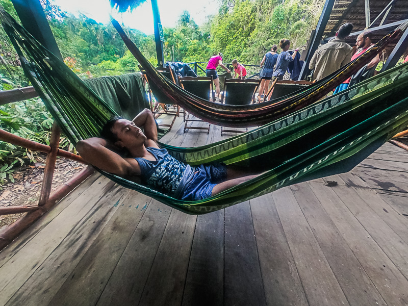 Resting in the hammocks before heading to the lake