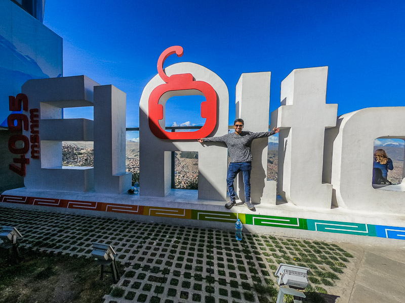 The city sign for El Alto at next to the cable car stop