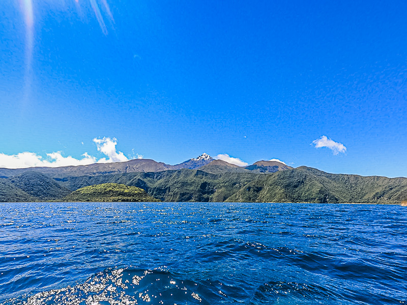 The lake and snow-topped mountain in the background