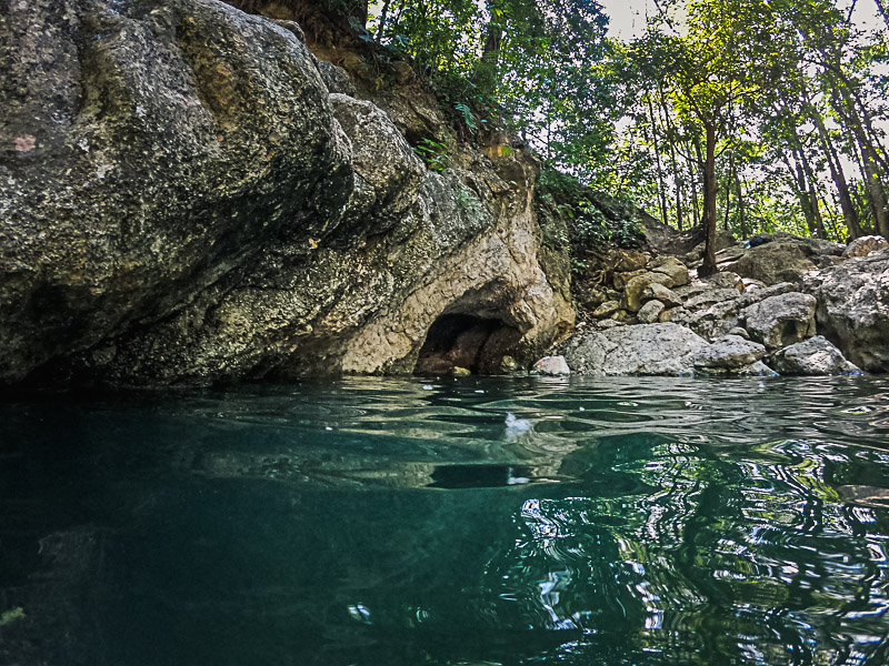 The river opposite the waterfall