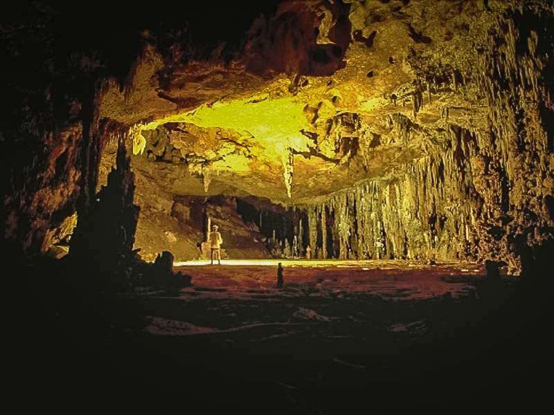 Deep inside the cave after climbing a platform