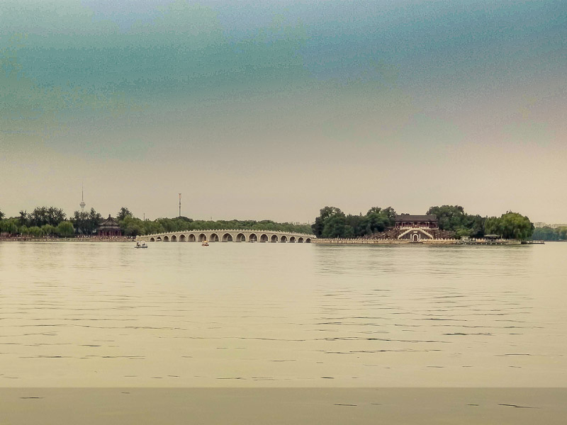 Bridge to an island in the middle of the lake