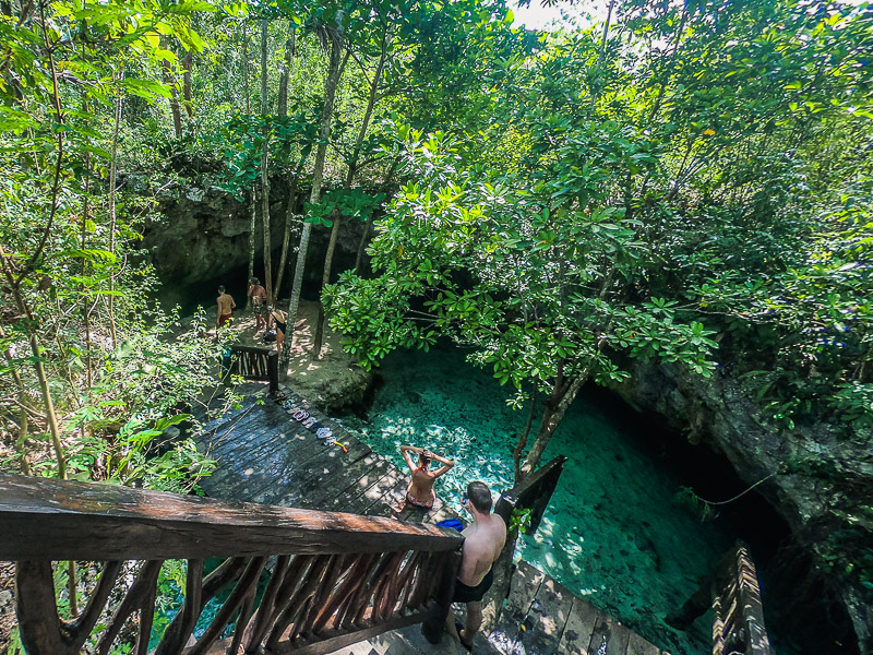 The stairs leading down to the cenote