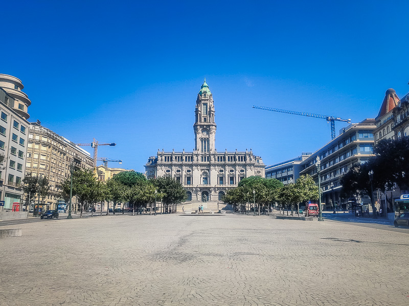 Walking through the main square at Câmara Municipal do Porto