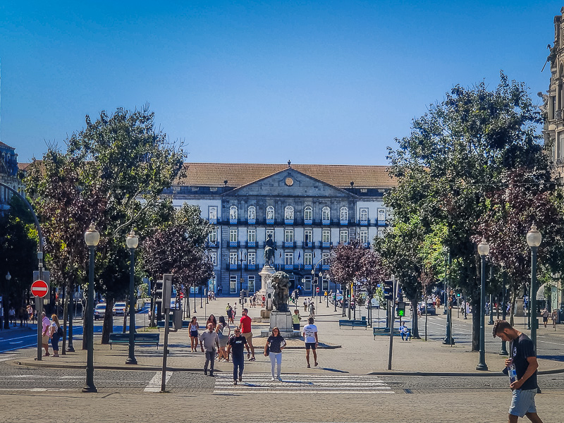 Walking through the main square at Câmara Municipal do Porto