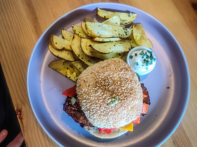 A tasty vegan burger at Kind Kitchen