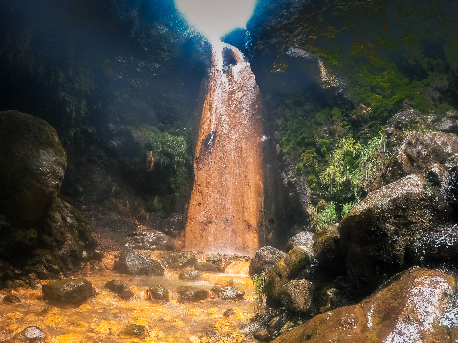 View of the waterfall from the stream