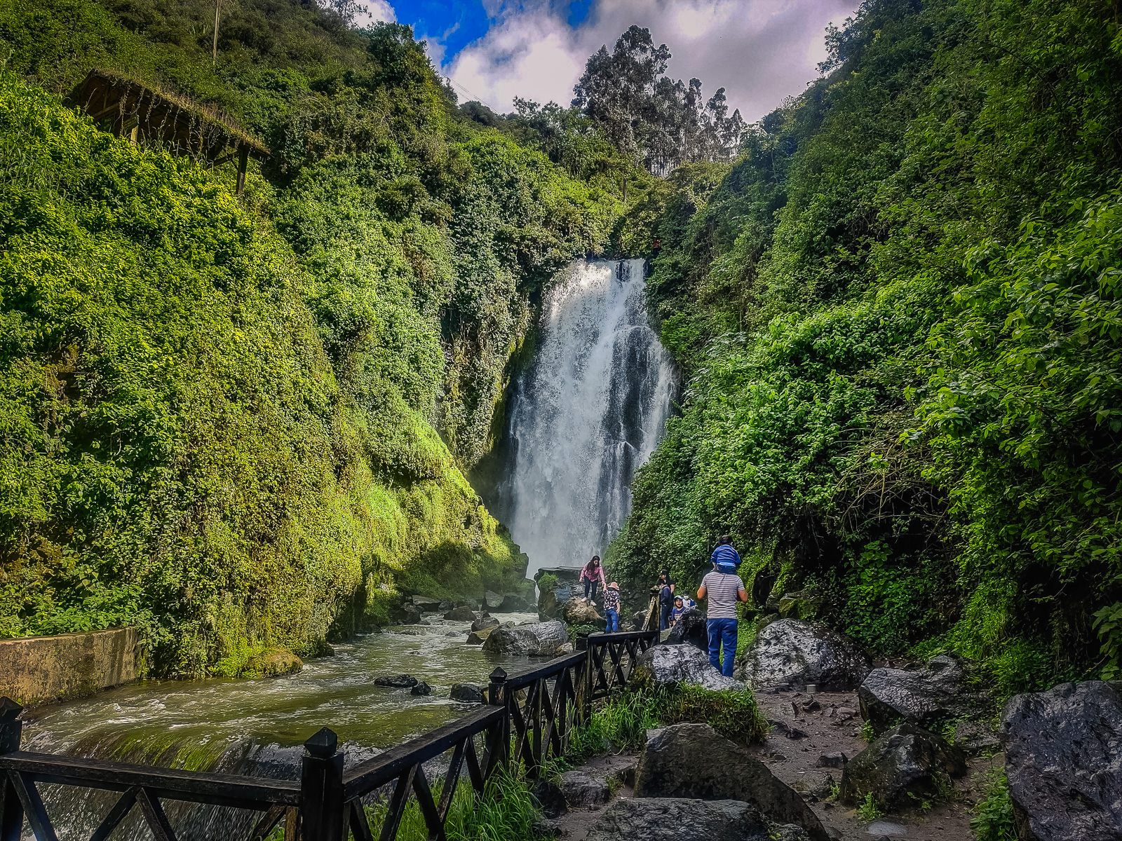 The waterfall from the closest bridge