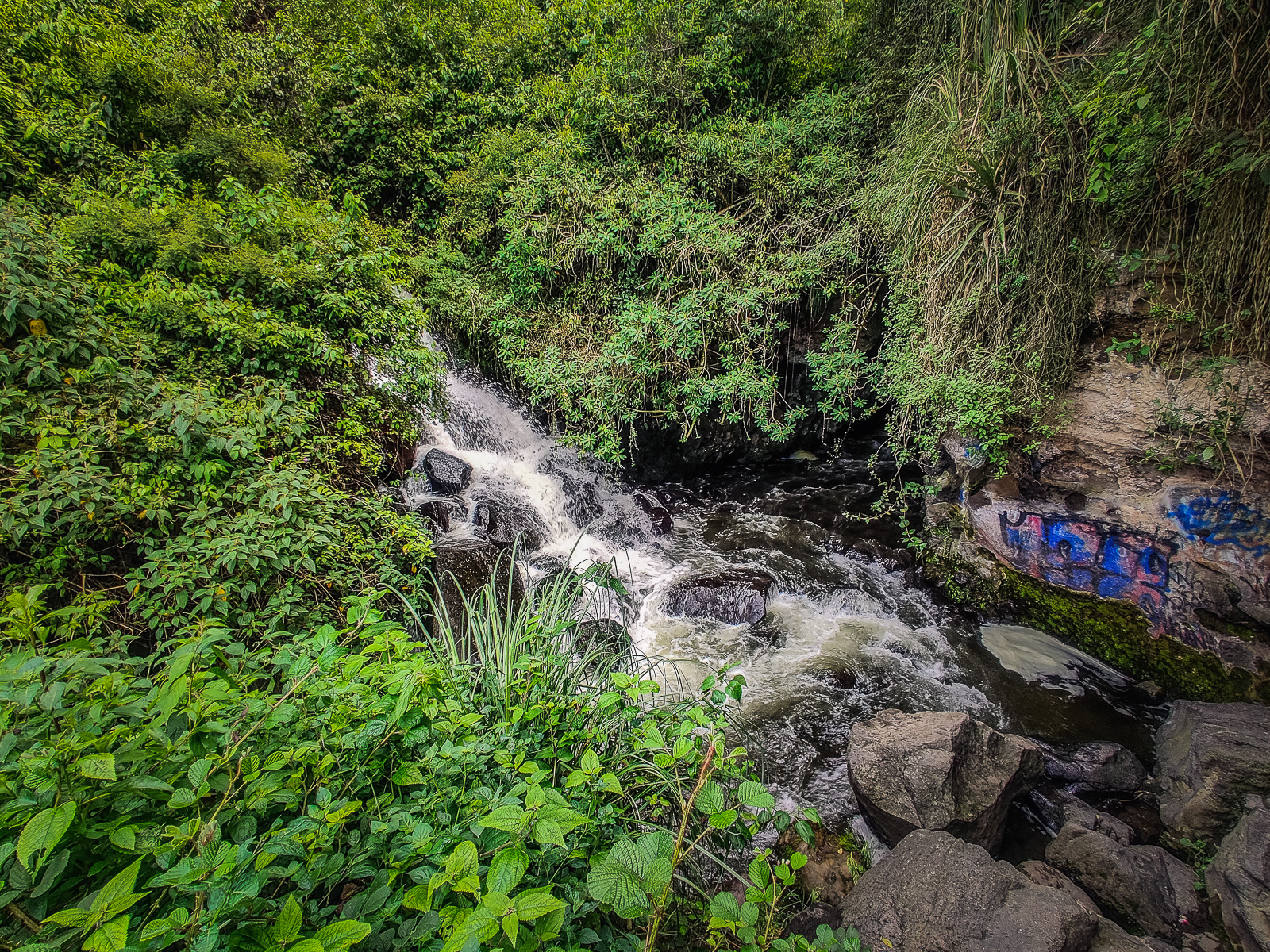 A smaller waterfall that feeds into the larger one