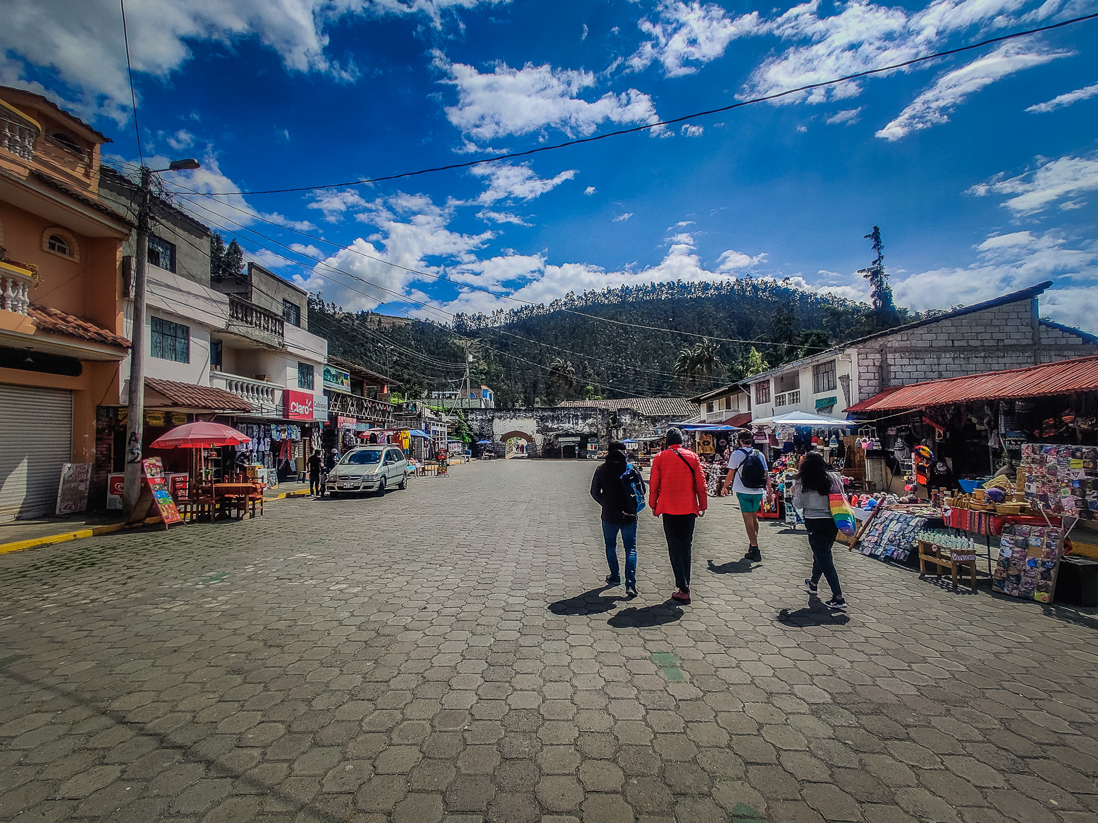 The shops and stalls next to the car park